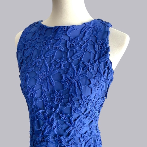 Ralph Lauren Cobalt Blue Floral Overlay Lined Dress Size 4 - Picture 16 of 16
